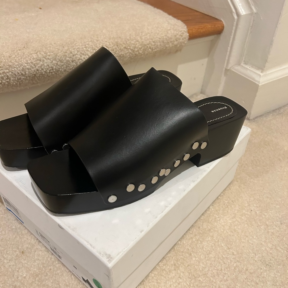 NIB Proenza Schouler black leather silver studded clogs size 40